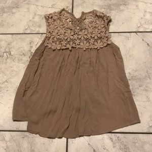 Taupe tank with lace
